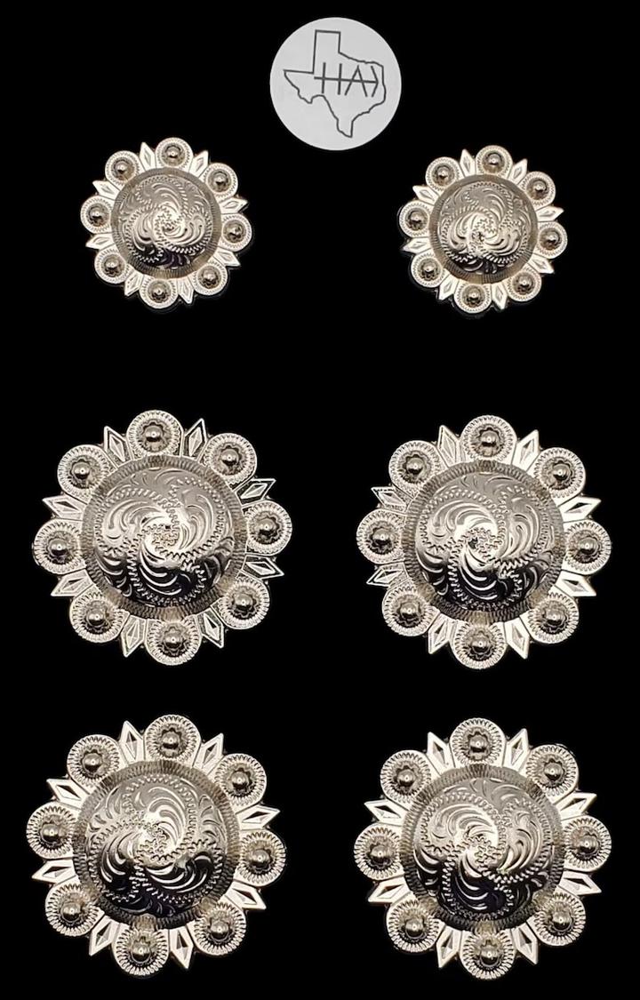 TexHAs Products, Texas Style, Western conchos, Saddle conchos, Texas conchos  - #193007SET Econo Saddle set conchos NP