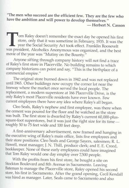 This page says Raley's first store in Placerville burned down in 1942. Sorry Joyce, but it was 1943-you should have known that.