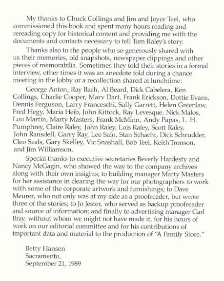 This is the page showing where Chuck Colling, Jim and Joyce Raley Teel commissioned this book and spent many hours reading and rereading copy for historical content