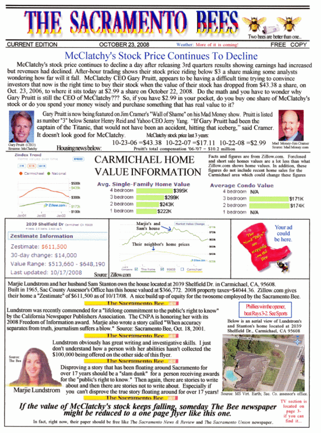 It is my duty to report errors in the flyer that was sent to Marjie's neighbor's. Marjie is married to Sam Stanton and not Stan Stanton. Also, I left the word 'good' out of the second paragraph pertaining to Jim Cramer.  Oh well, my proof reader called in sick on Wednesday but this copy of the flyer has been corrected.