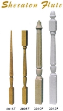 Sheraton Wood Fluted Newels & Fluted Wood Balusters